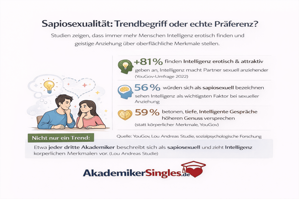 Infografik zur Sapiosexualität: Trend oder echte Präferenz mit Statistiken zur Intelligenz als Anziehungsfaktor (YouGov-Umfrage 2022).